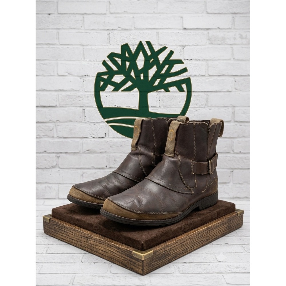 Timberland Earthkeepers Brown Leather Pull On Boots Ankle Strap Buckle Distress